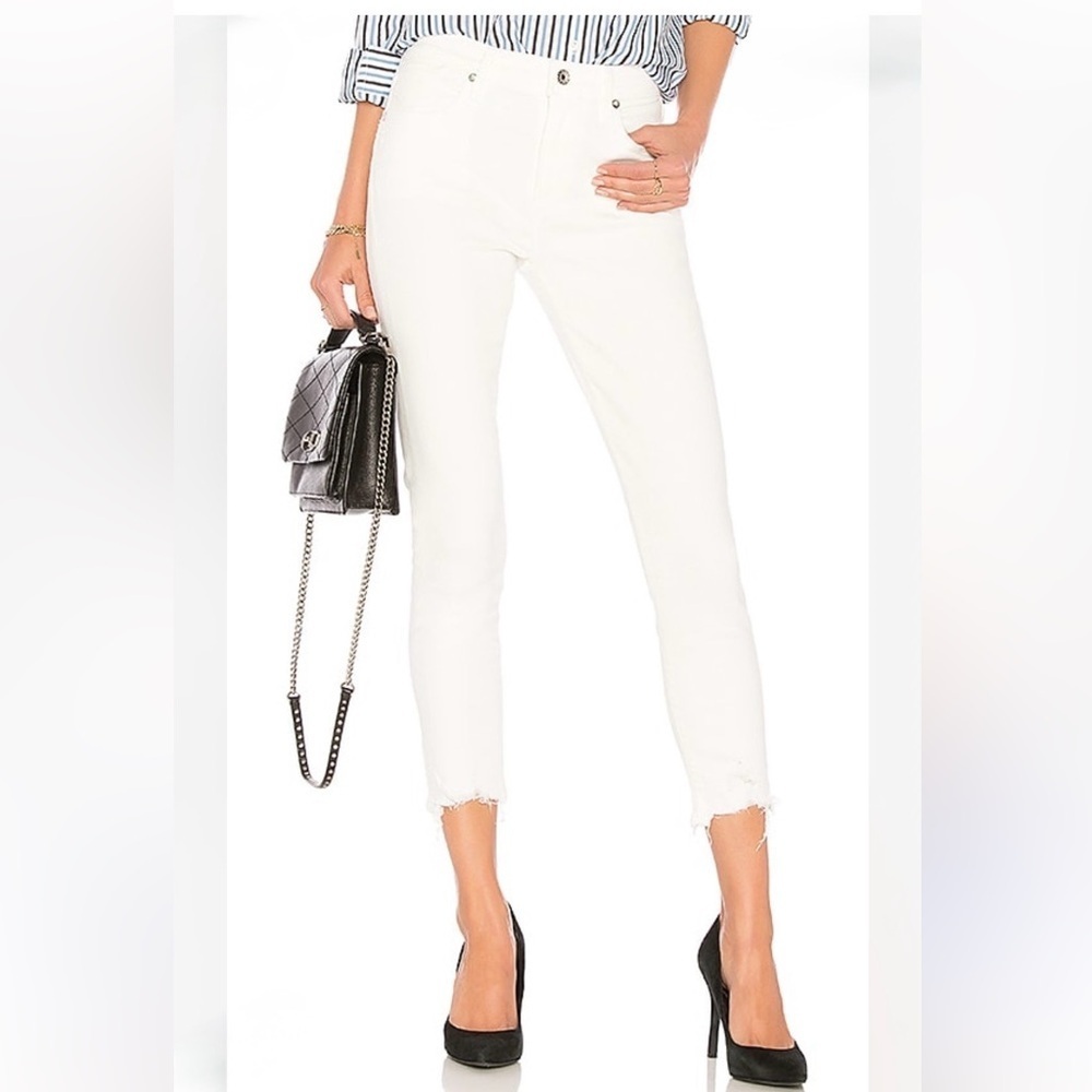 Agolde Sophie Crop Jeans Raw Hem Size 27 White